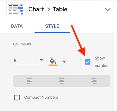 Utilizza Google Data Studio per analizzare i tuoi annunci di Facebook, passaggio 23, opzione per mostrare il numero per ogni metrica