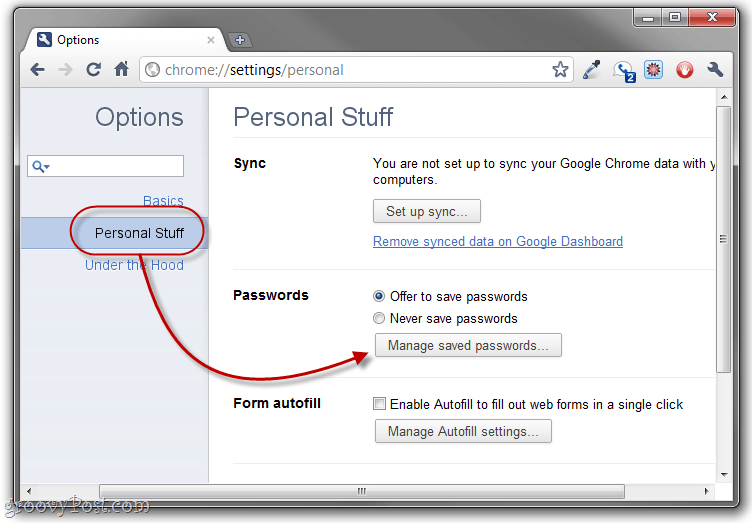 gestire le password di Chrome salvate