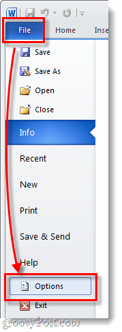 Opzioni file di Microsoft Office 2010