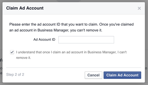 l'aggiunta di un account ads a Business Manager