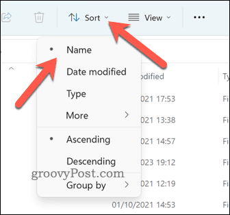 Modalità di ordinamento di Esplora file di Windows 11