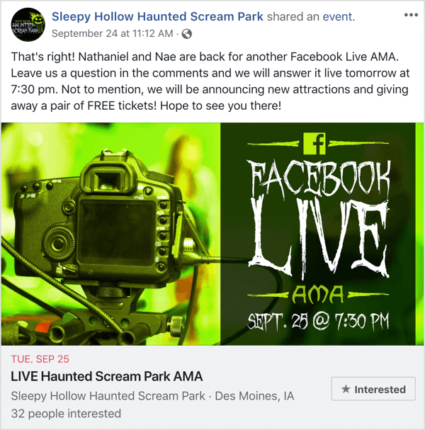 Post dell'evento Facebook che promuove AMA.