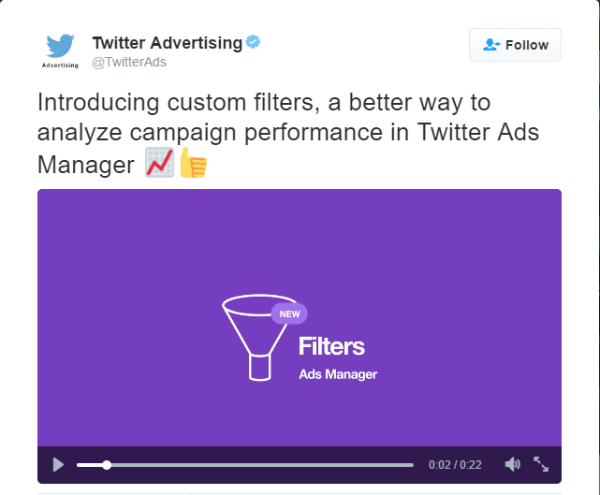 filtri personalizzati di Twitter Ads Manager