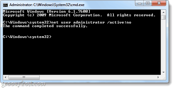 comando net user per disattivare l'account amministratore di Windows 7