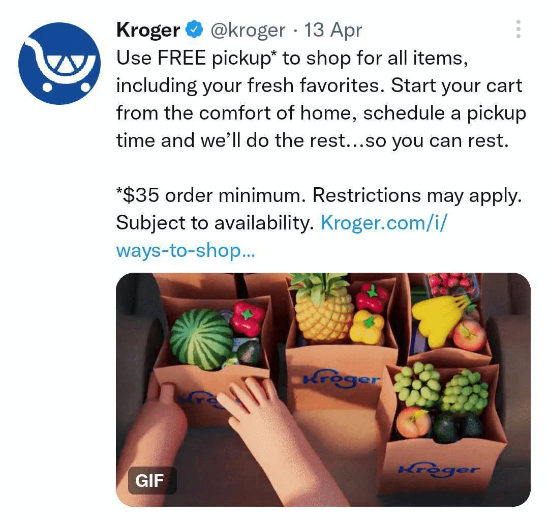 immagine del tweet di Kroger con GIF