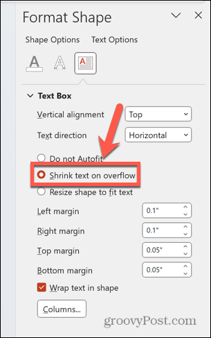 powerpoint riduce il testo in caso di overflow