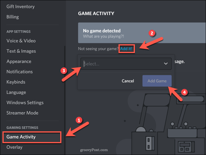 Aggiunta di un gioco a Discord