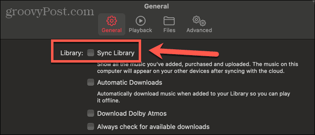 Casella di controllo per la sincronizzazione della musica di Apple mac