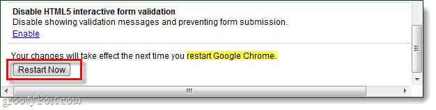 riavvia Chrome per salvare le modifiche