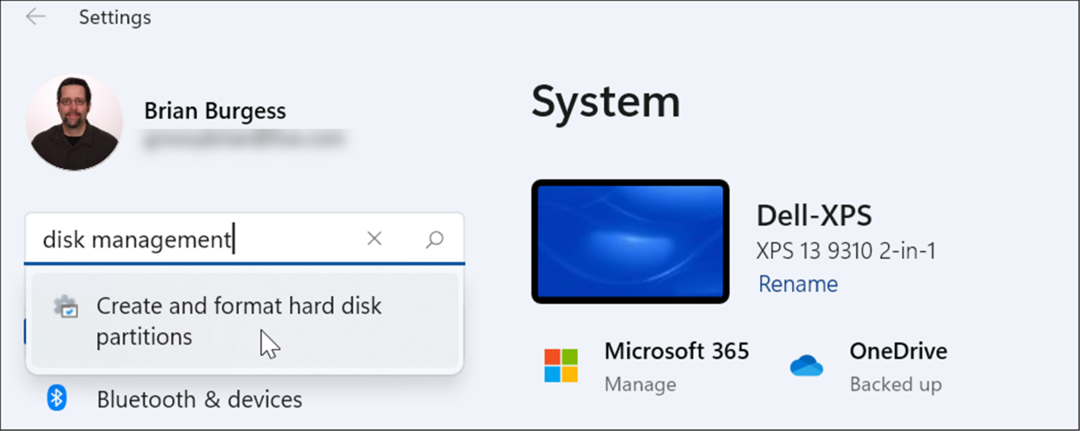apri la gestione del disco nelle impostazioni di Windows 11