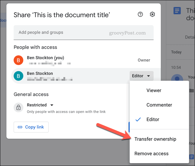 Trasferisci la proprietà di un file in Google Drive