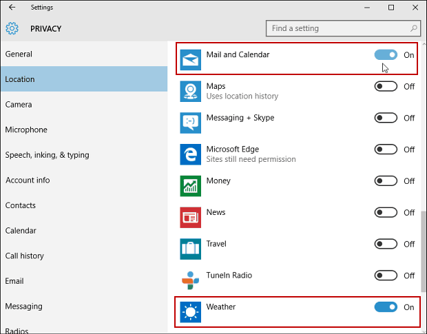 Privacy delle impostazioni di Windows 10