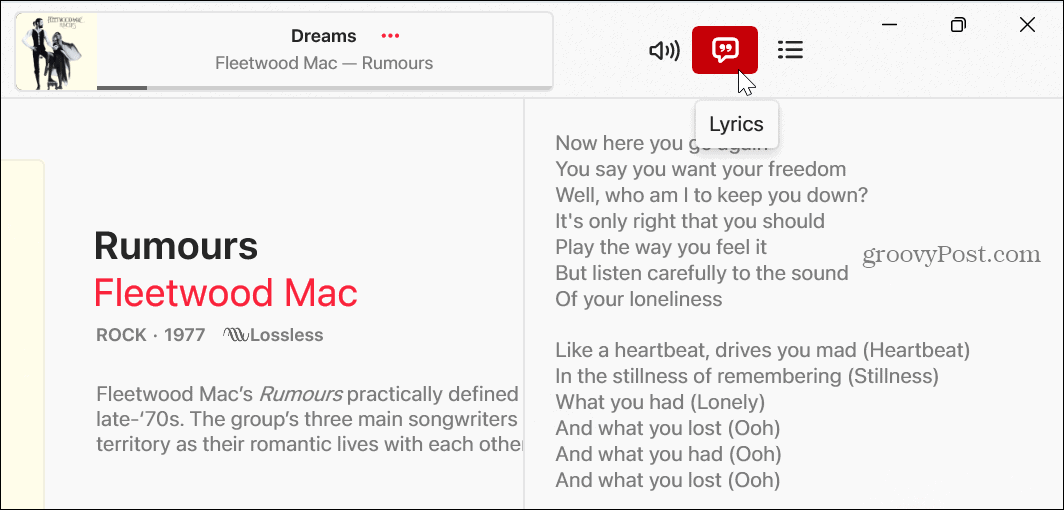 Visualizza i testi su Apple Music