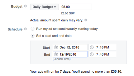 Imposta un budget per il tuo annuncio di Facebook.