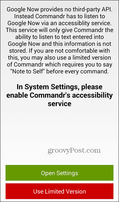 Usa Google Now e Commandr per attivare e disattivare le funzionalità