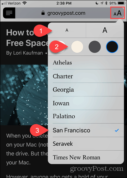 Cambia carattere e colore in Reader View in Safari per iOS