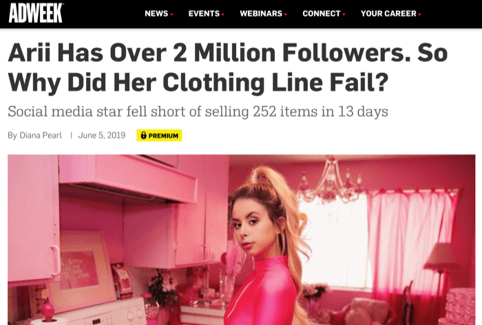 L'influencer di Instagram Arri con 2 milioni di follower non è riuscita a vendere la linea di abbigliamento