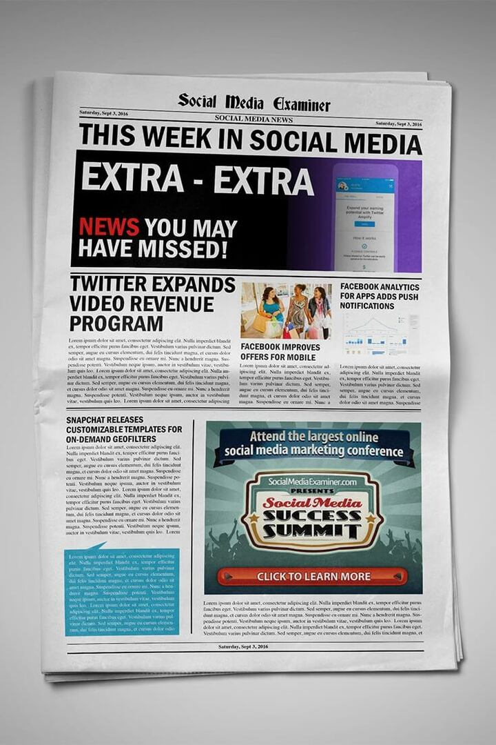 Twitter apre annunci video pre-roll e condivisione delle entrate video e altre notizie sui social media per il 3 settembre 2016.