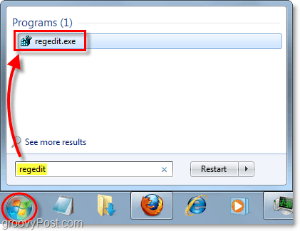 apri regedit in Windows 7