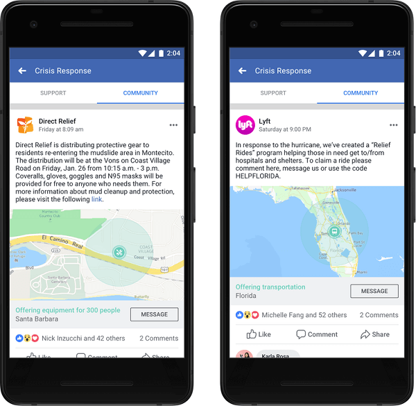 Facebook ha annunciato che le organizzazioni e le aziende possono ora pubblicare in Community Help e fornire informazioni e servizi critici affinché le persone possano ottenere l'aiuto di cui hanno bisogno in caso di crisi.
