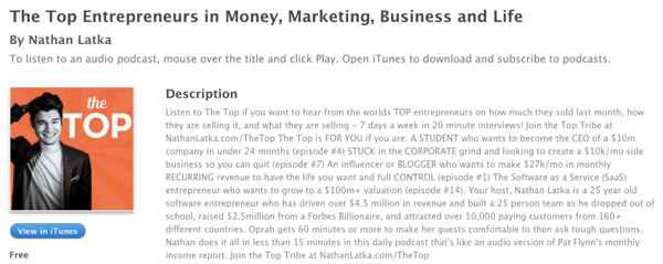 Podcast di Nathan Latka The Top Entrepreneurs su iTunes.