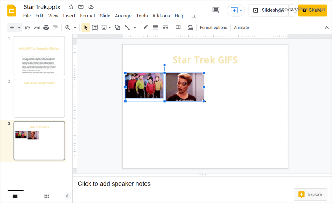 GIF inserite nella presentazione di Presentazioni Google