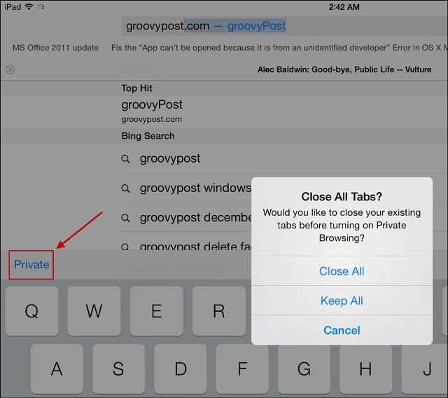 Suggerimento per iOS 7: utilizza la navigazione privata di Safari