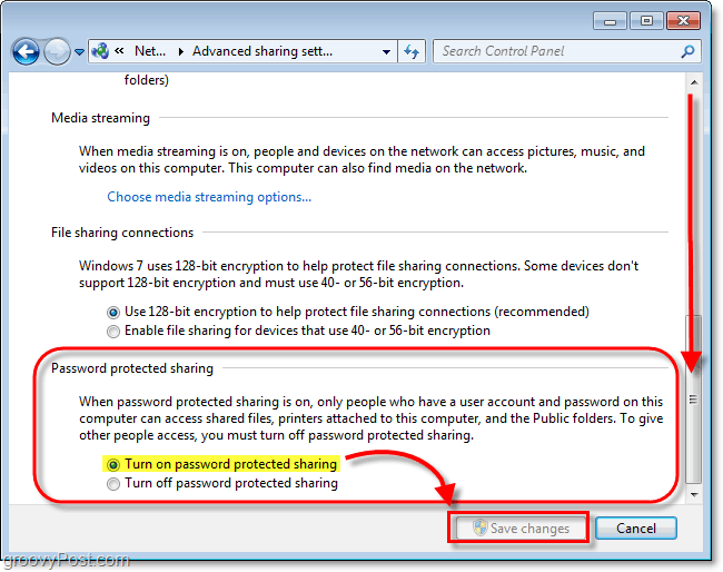 abilitare la protezione con password dei file condivisi localmente in Windows 7