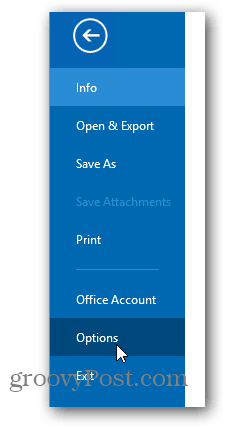cambia tema colore di Office 2013 - fai clic su opzioni