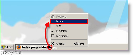 Schermata di Windows XP: sposta la finestra