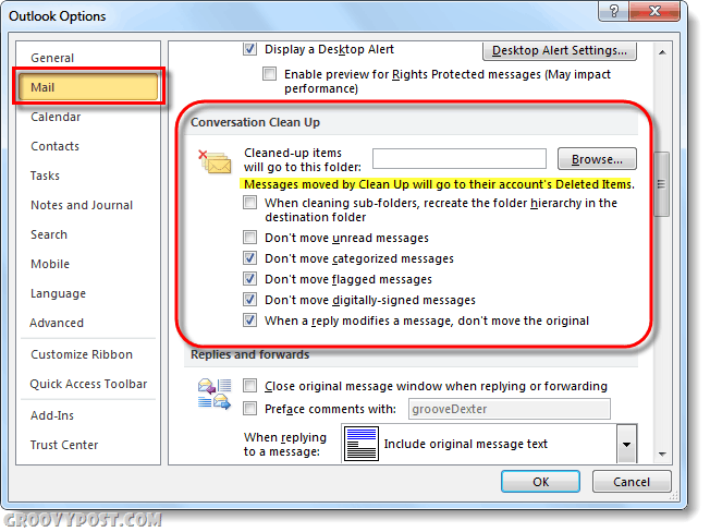 pulizia delle opzioni di Outlook Outlook Outlook 2010