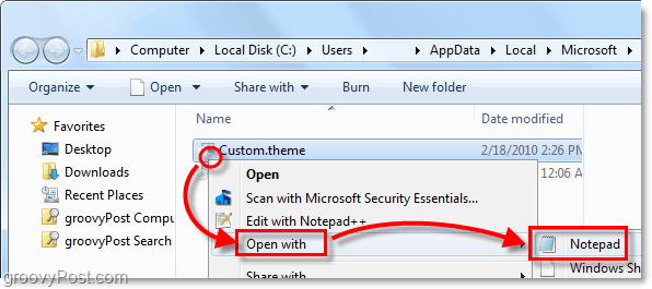 apri il file .theme di Windows 7 usando il blocco note o qualsiasi altro lettore di testo
