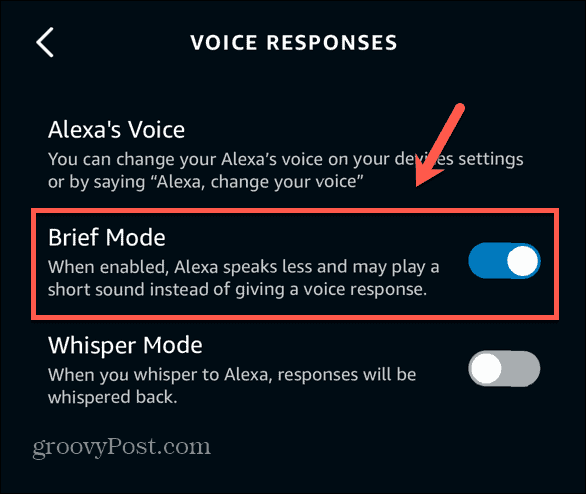 Modalità breve dell'app Alexa attivata