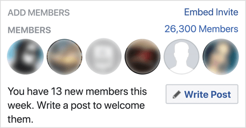 Fai clic su Scrivi post per dare il benvenuto ai nuovi membri del gruppo Facebook.