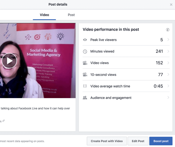 Seleziona un video nella tua libreria video di Facebook per visualizzare le metriche sulle prestazioni.