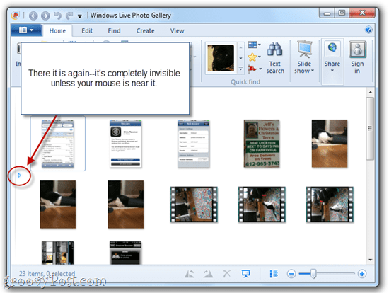 Nascondi / Mostra il riquadro di navigazione della Raccolta foto di Windows Live