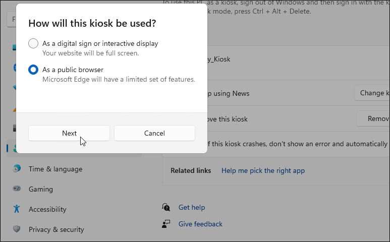 Configura la modalità Kiosk su Windows 11