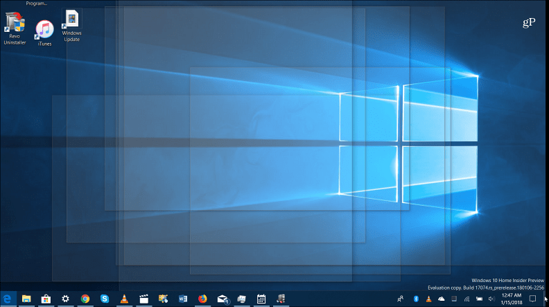Funzione di peek desktop Windows 10