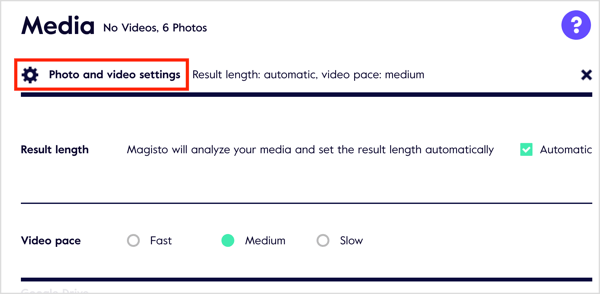 Fare clic sul collegamento Impostazioni foto e video per personalizzare le impostazioni.
