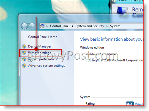 Windows 7 - Apri la configurazione delle impostazioni remote per RDP