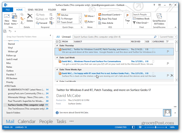 RSS in Outlook
