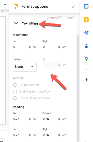 Modifica delle opzioni di adattamento del testo per una tabella di Presentazioni Google
