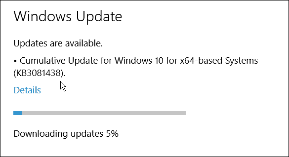 Terzo aggiornamento cumulativo di Microsoft per Windows 10 (KB3081438)
