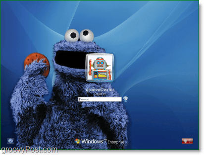 Windows 7 con il mio sfondo preferito Cookie sesame street Monster