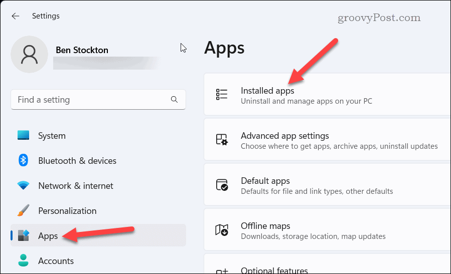 Elenco delle app Windows 11 installate