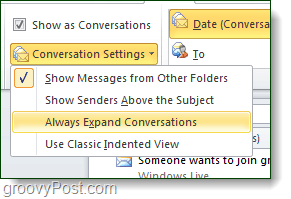 Impostazioni di conversazione di Outlook 2010