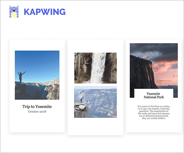 Questo è uno screenshot dei modelli di storie di Kapwing su Instagram. In alto a sinistra c