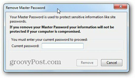 rimuovere la password principale
