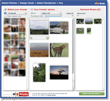 HotPrints ti consente di scegliere tra le tue foto caricate o quelle degli amici su Facebook