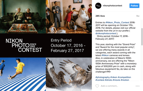 Gli utenti di Instagram taggano le loro immagini con l'hashtag della campagna per partecipare al Nikon Photo Contest.